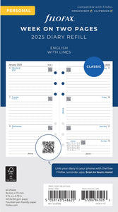 2025 FILOFAX PERSONAL REFILL WEEK-TO-VIEW WITH LINES