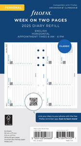 2025 FILOFAX PERSONAL REFILL LANDSCAPE WEEK-TO-VIEW WITH APPOINTMENTS