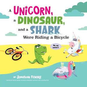 A UNICORN, A DINOSAUR AND A SHARK WERE RIDING A BIKE