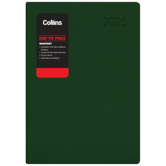 2025 COLLINS DIARY A41 RHAPSODY RACING GREEN DAY TO A PAGE