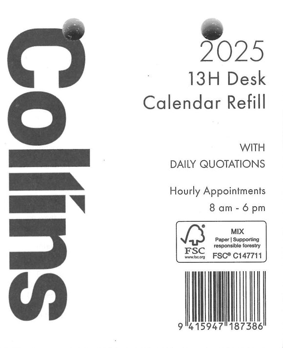 2025 DESK CALENDAR REFILL 13H TOP OPENING