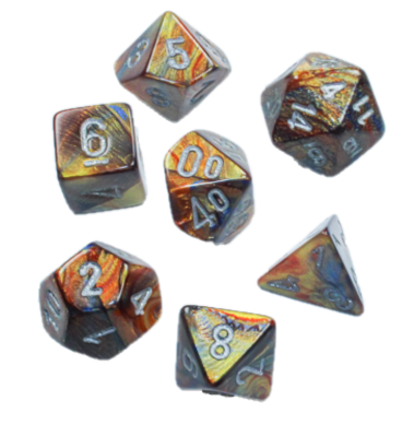 MINI POLYHEDRAL DICE SET LUSTROUS GOLD/SILVER