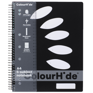 COLOURHIDE 5-SUBJECT A4 NOTEBOOK - BLACK