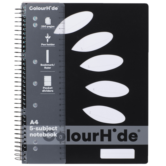 COLOURHIDE 5-SUBJECT A4 NOTEBOOK - BLACK