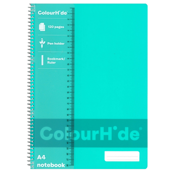 COLOURHIDE A4 120 PAGE NOTEBOOK - AQUA