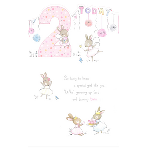 BIRTHDAY CARD 2ND GIRL TRIFOLD BUNNY PARTY