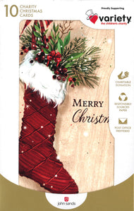 CHRISTMAS BOXED CARDS STOCKING 10 PACK