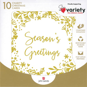 CHRISTMAS BOXED CARDS GOLD SEASON'S GREETINGS 10 PACK