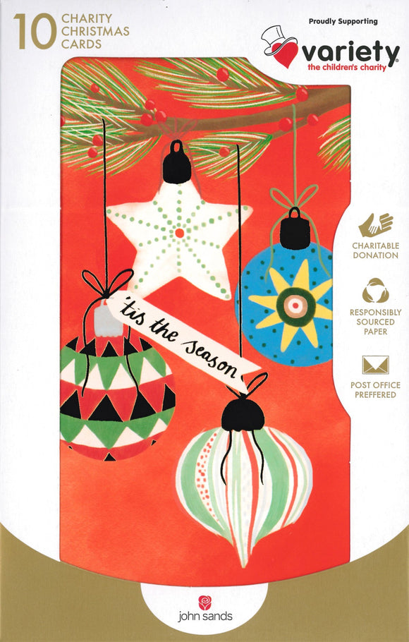 CHRISTMAS BOXED CARDS HANGING ORNAMENTS 10 PACK