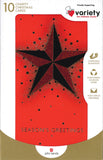 CHRISTMAS BOXED CARDS RED & GOLD STAR 10 PACK