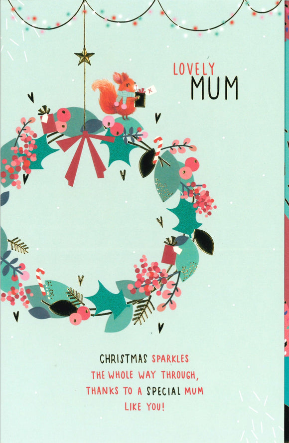 CHRISTMAS CARD MUM SQUIRREL ON WREATH