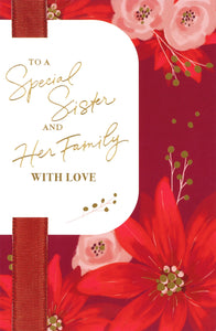 CHRISTMAS CARD SISTER AND FAMILY RED FLOWERS