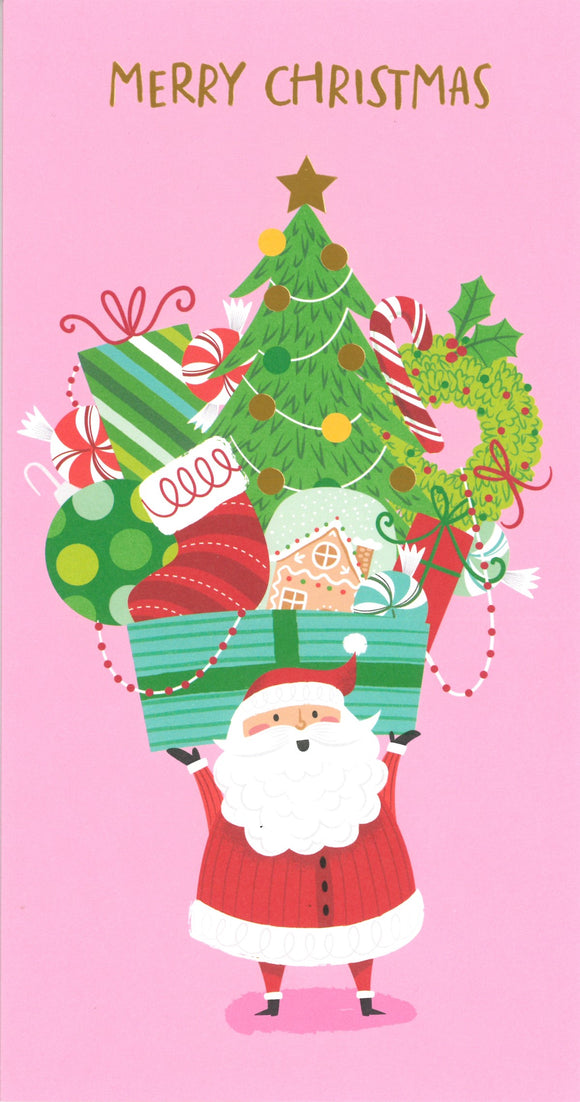 CHRISTMAS CARD SANTA HOLDING CHRISTMAS BOX