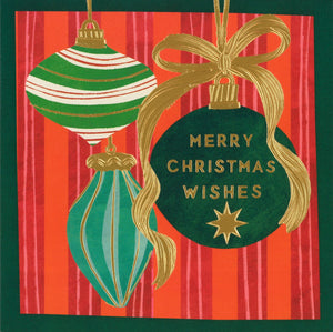 CHRISTMAS CARD GREEN BAUBLES CHRISTMAS WISHES