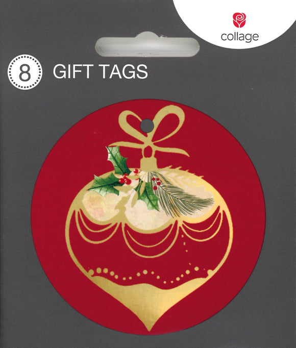 CHRISTMAS GIFT TAGS ROUND BAUBLE 8 PACK