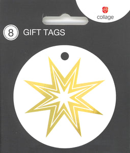 CHRISTMAS GIFT TAGS ROUND STAR 8 PACK