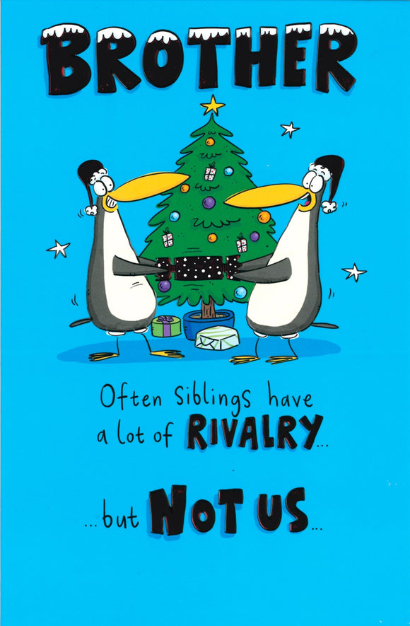 CHRISTMAS CARD BROTHER PENGUINS PULLING CRACKER