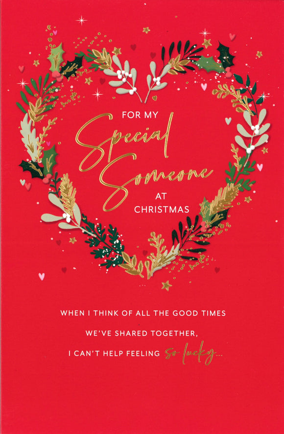 CHRISTMAS CARD SOMEONE SPECIAL HEART WREATH