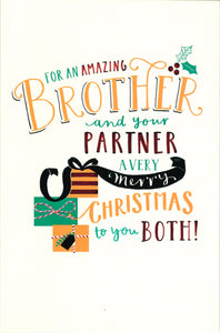 CHRISTMAS CARD BROTHER & PARTNER LETTERING AND PRESENTS