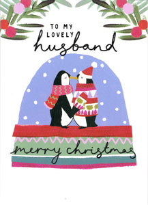 CHRISTMAS CARD HUSBAND KISSING PENGUINS