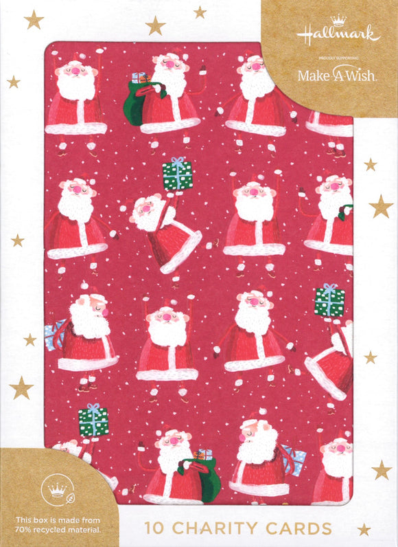 CHRISTMAS BOXED CARDS SANTAS 10 PACK