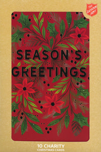 CHRISTMAS BOXED CARDS SALVATION ARMY RED FLORAL 10 PACK