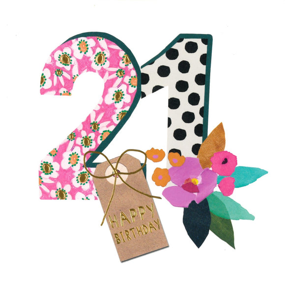 BIRTHDAY CARD 21ST NUMBER WITH FLOWERS