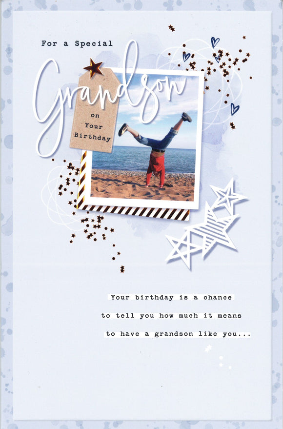 BIRTHDAY CARD GRANDSON HANDSTAND