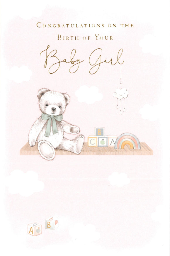 NEW BABY CARD BABY GIRL TOYS ON SHELF