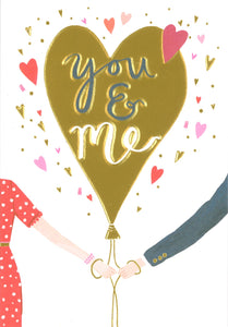 VALENTINES CARD YOU & ME GOLD BALLOON