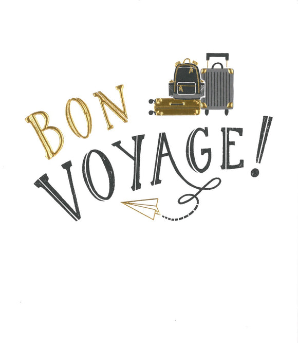 BON VOYAGE CARD GOLD FOIL LUGGAGE