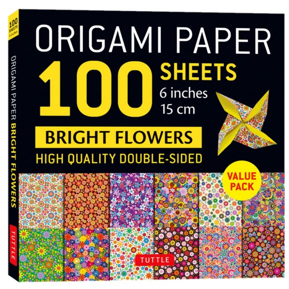 BRIGHT FLOWERS ORIGAMI PAPER 100 SHEETS 15CM