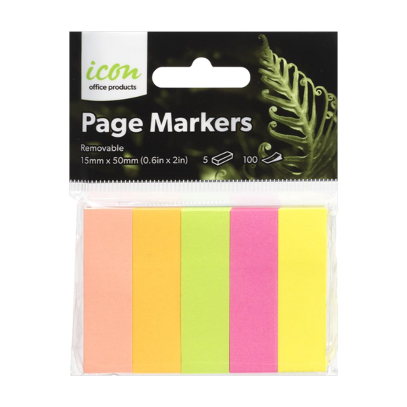 ICON PAGE MARKERS 15X50MM 5 PACK