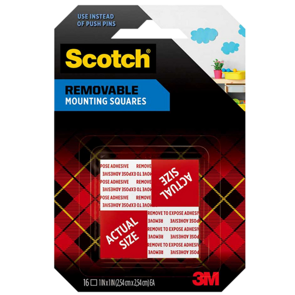 SCOTCH REMOVABLE MOUNTING SQUARES PK16