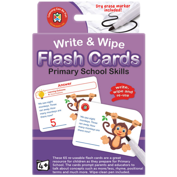 WRITE & WIPE PRIMARY SCHOOL SKILLS FLASHCARDS WITH MARKER