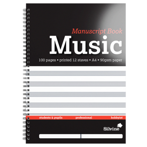 SILVINE A4 MUSIC MANUSCRIPT BOOK - 100 PAGES