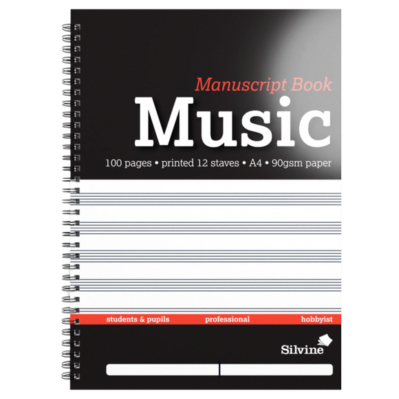 SILVINE A4 MUSIC MANUSCRIPT BOOK - 100 PAGES