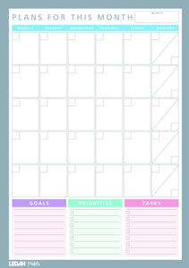 LEDAH PASTELS A4 MONTHLY DESK PLANNER 20 SHEETS