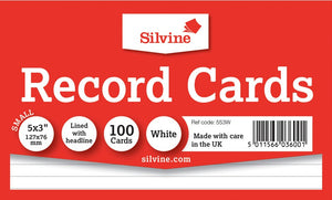 SILVINE RECORD CARDS 5"X3" RULED WHITE