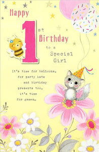 BIRTHDAY CARD 1ST FLOWERS & BEE