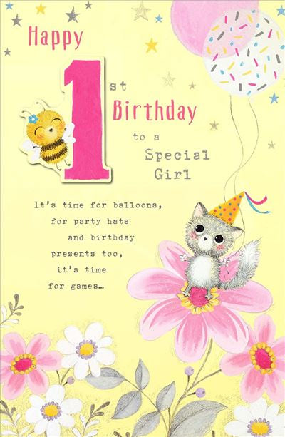 BIRTHDAY CARD 1ST FLOWERS & BEE