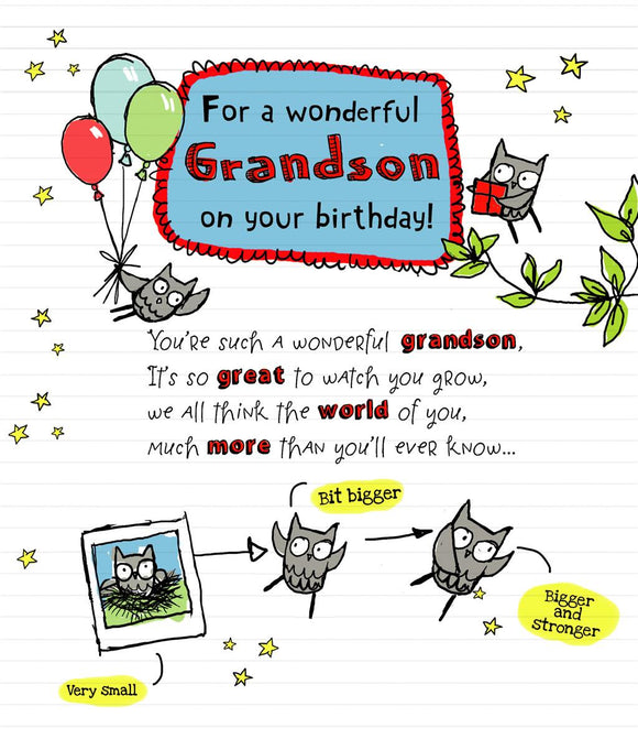 BIRTHDAY CARD GRANDSON OWL DOODLES – Athena Books NZ