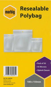 RESEALABLE POLYBAGS 100X155MM PACK 50