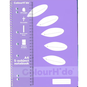 COLOURHIDE 5-SUBJECT A4 NOTEBOOK - LAVENDER