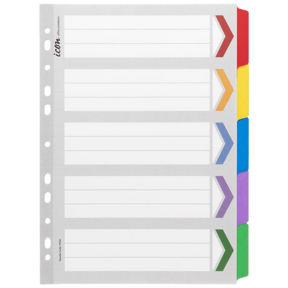 ICON 5-TAB COLOURED REINFORCED DIVIDERS