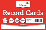 SILVINE RECORD CARDS 6"X4" PLAIN WHITE