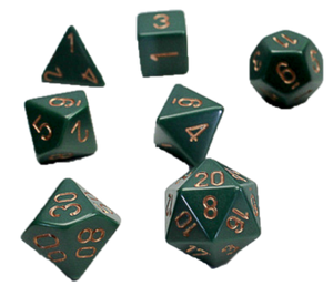 POLYHEDRAL DICE SET OPAQUE DUSTY GREEN / COPPER