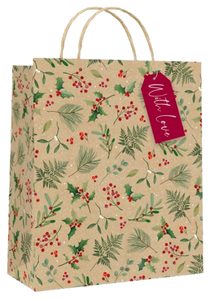 CHRISTMAS GIFT BAG LARGE KRAFT FOLIAGE