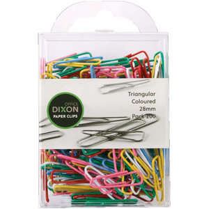 DIXON 28MM COLOURED TRIANGULAR PAPER CLIPS PACK 200