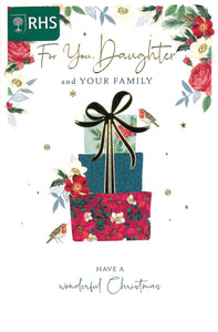 CHRISTMAS CARD DAUGHTER AND FAMILY RHS FLORAL PRESENTS